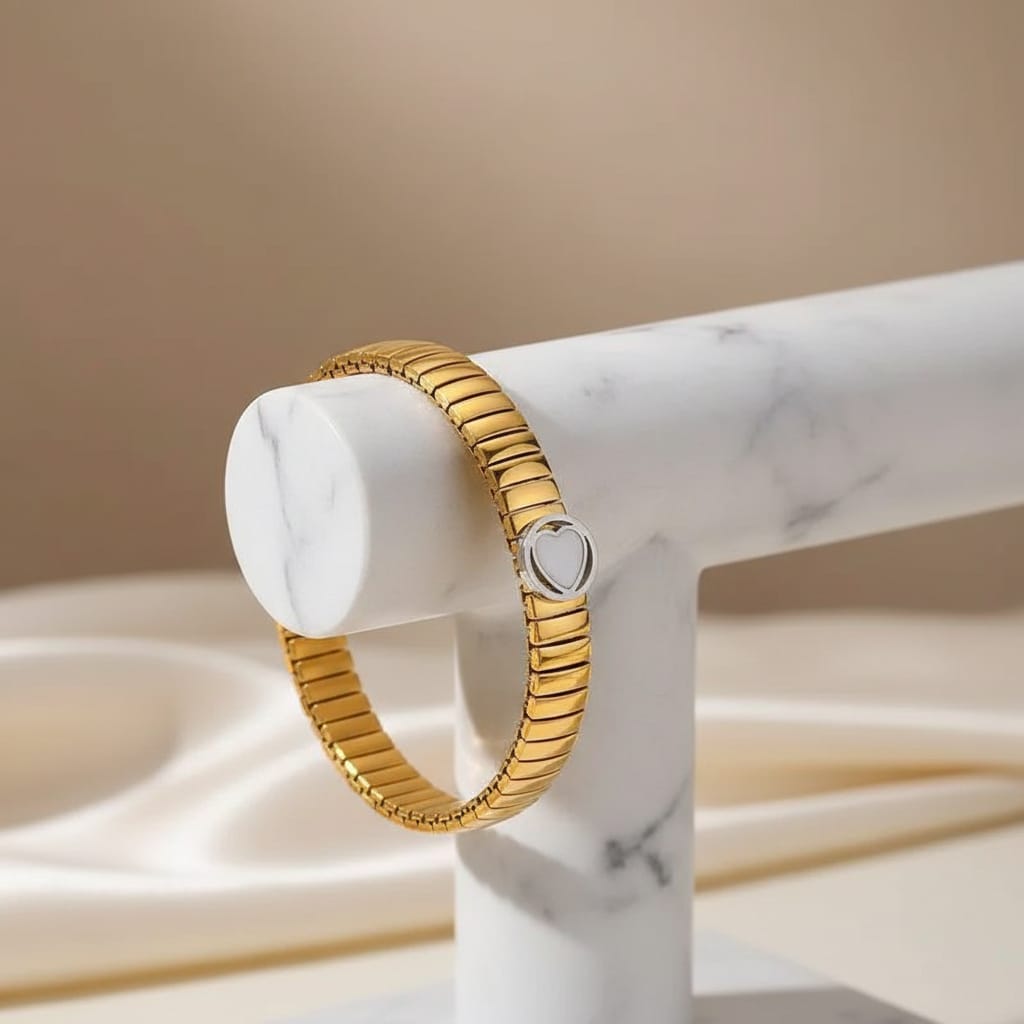 Geometric Heart Shape 304 Stainless Steel 18K Gold Plated Acrylic Bangle bracelet,