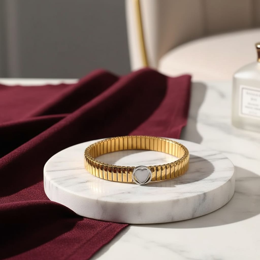 Geometric Heart Shape 304 Stainless Steel 18K Gold Plated Acrylic Bangle bracelet,