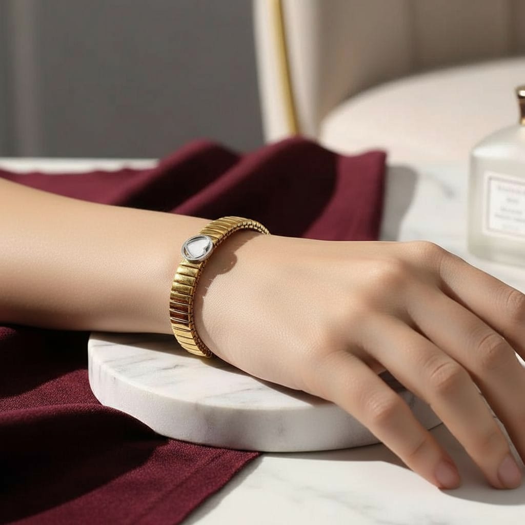 Geometric Heart Shape 304 Stainless Steel 18K Gold Plated Acrylic Bangle bracelet,