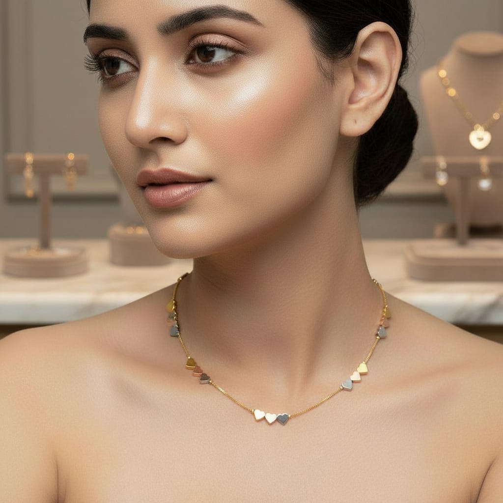 Heart Shape Copper 18K Gold Plated Box Chain Multi Charms Necklace