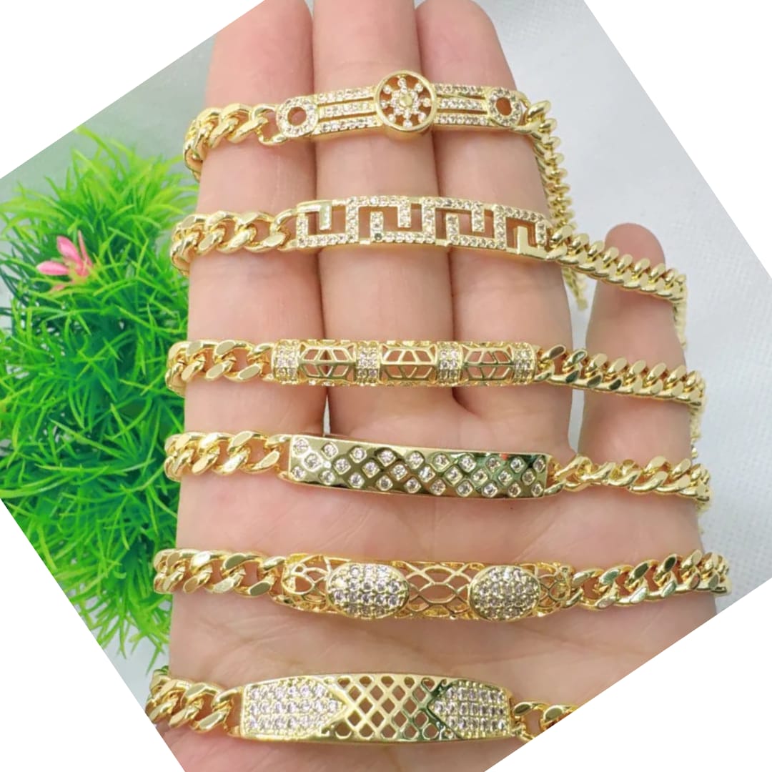 Hip-Hop Punk Geometric Copper Zircon 18K Gold Plated Polishing Plating Bracelets