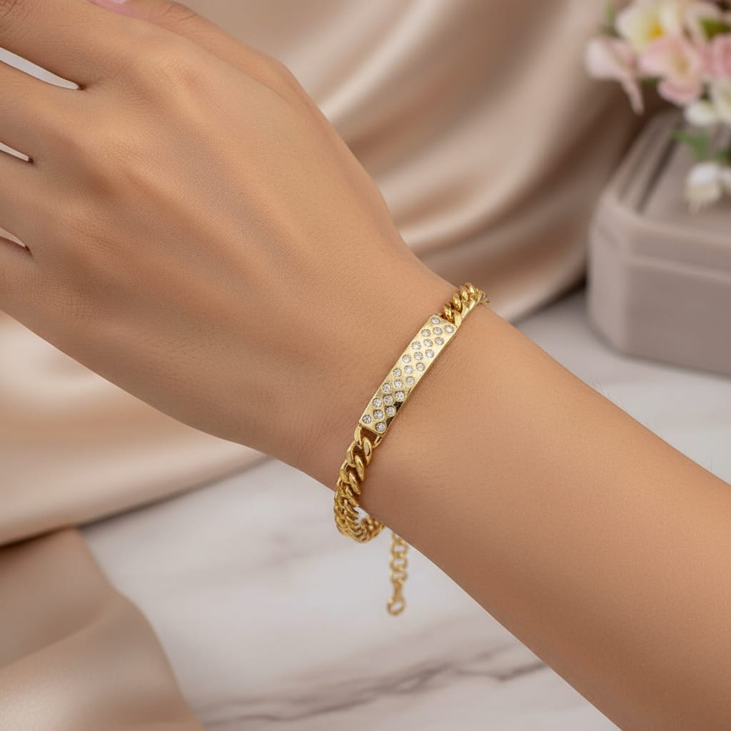 Hip-Hop Punk Geometric Copper Zircon 18K Gold Plated Polishing Plating Bracelets