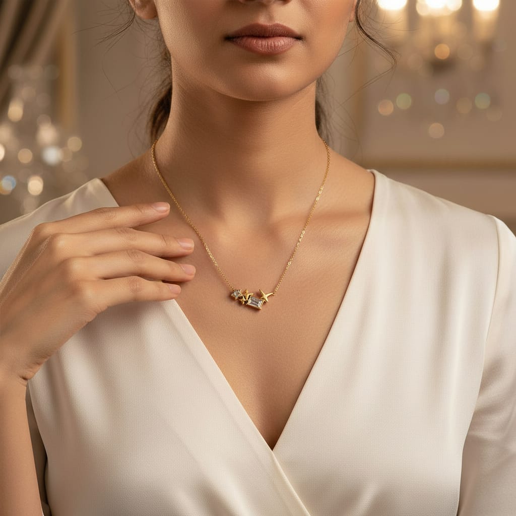 Pentagram Star Rectangle 304 Stainless Steel Zircon 18K Gold Plated Plating Inlay Cable Chain Pendant Necklace