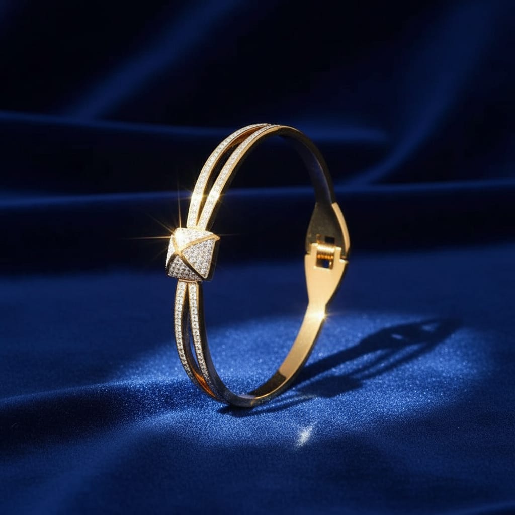 Anti-Tarnish Gold Plated Stainless Steel Zircon Bangle Bracelet
