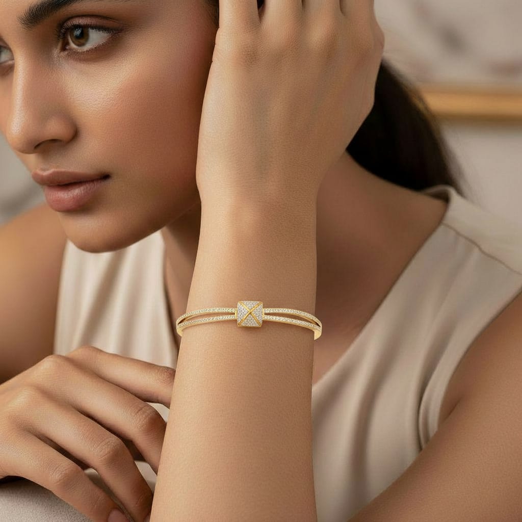 Anti-Tarnish Gold Plated Stainless Steel Zircon Bangle Bracelet