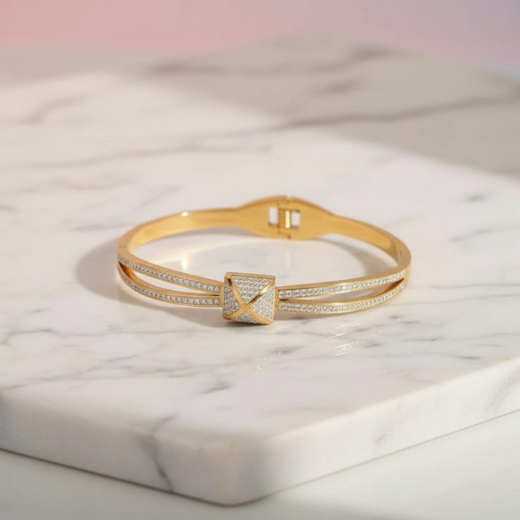 Anti-Tarnish Gold Plated Stainless Steel Zircon Bangle Bracelet