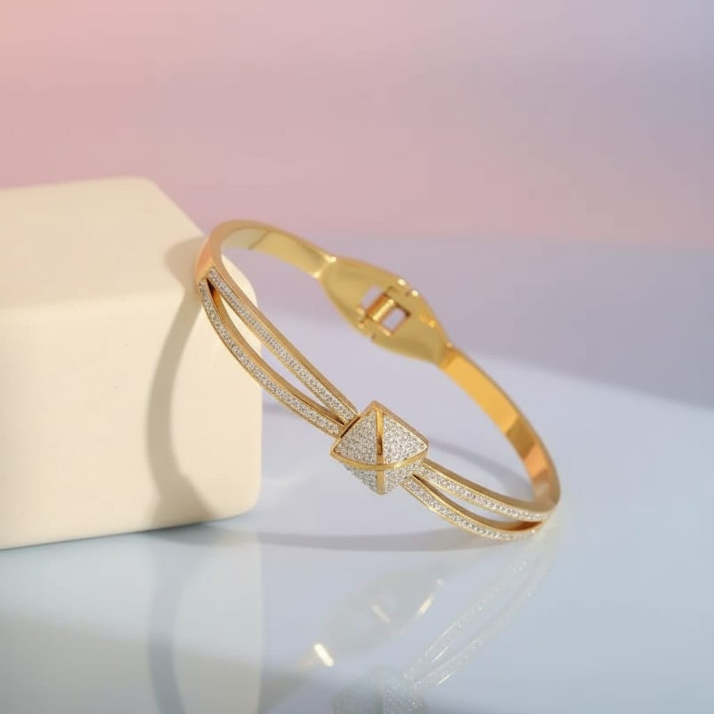 Anti-Tarnish Gold Plated Stainless Steel Zircon Bangle Bracelet