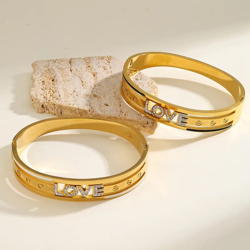 LOVE Letter 18K Gold Plated Waterproof Non-Tarnish Stainless Steel Open-ended Bangle Bracelet