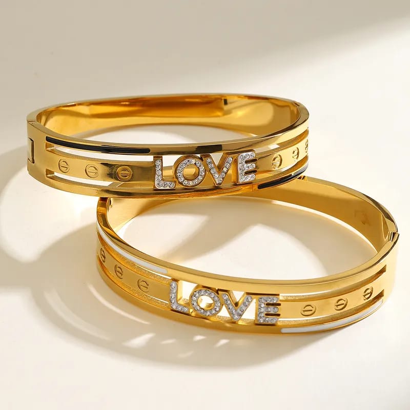 LOVE Letter 18K Gold Plated Waterproof Non-Tarnish Stainless Steel Open-ended Bangle Bracelet