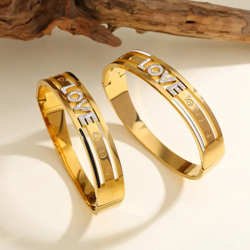 LOVE Letter 18K Gold Plated Waterproof Non-Tarnish Stainless Steel Open-ended Bangle Bracelet