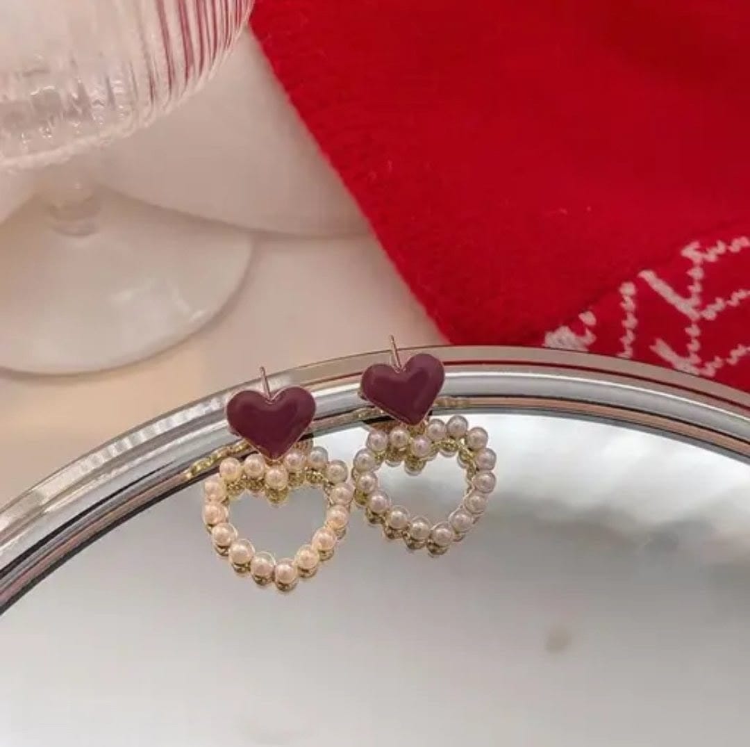 Celestria Pearl Heart Earrings for Women