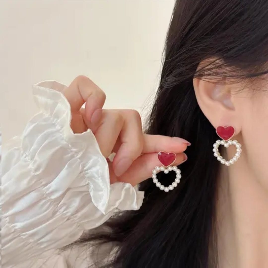 Celestria Pearl Heart Earrings for Women