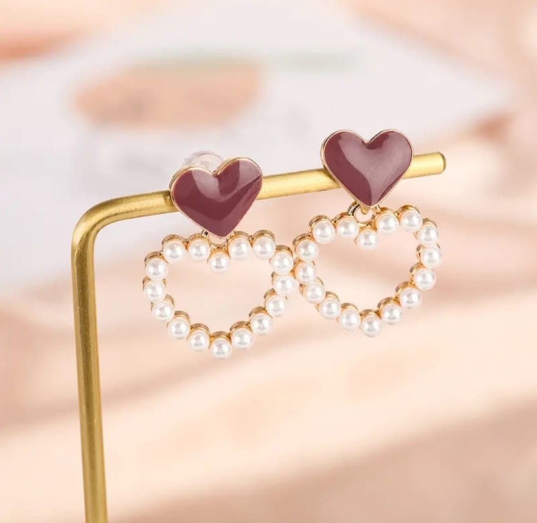 Celestria Pearl Heart Earrings for Women