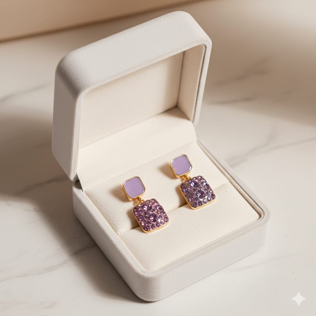 Purple Square Drop Earrings for Women