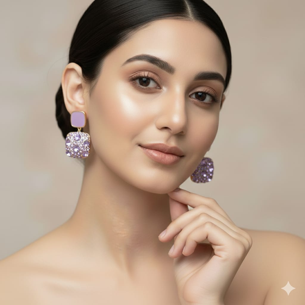 Purple Square Drop Earrings for Women
