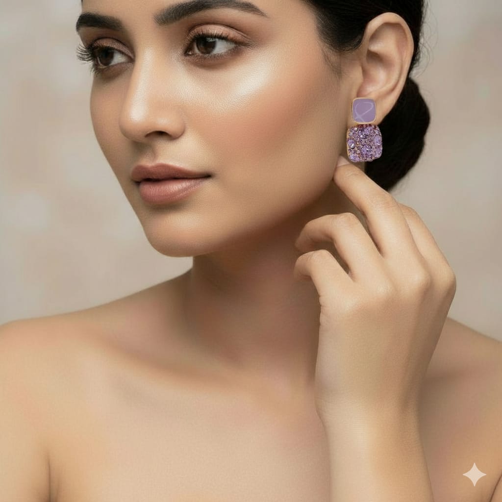 Purple Square Drop Earrings for Women