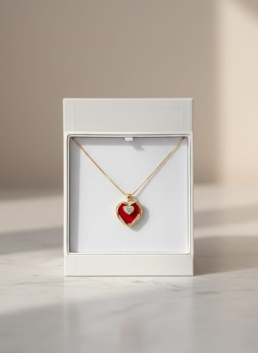 Royal Red Heart Pendant Necklace with Gold Finish