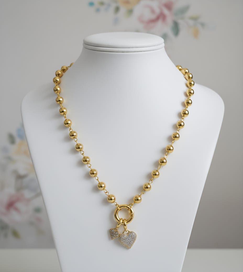 Eternal Hearts Gold-Plated Bead Necklace – Anti-Tarnish & Waterproof