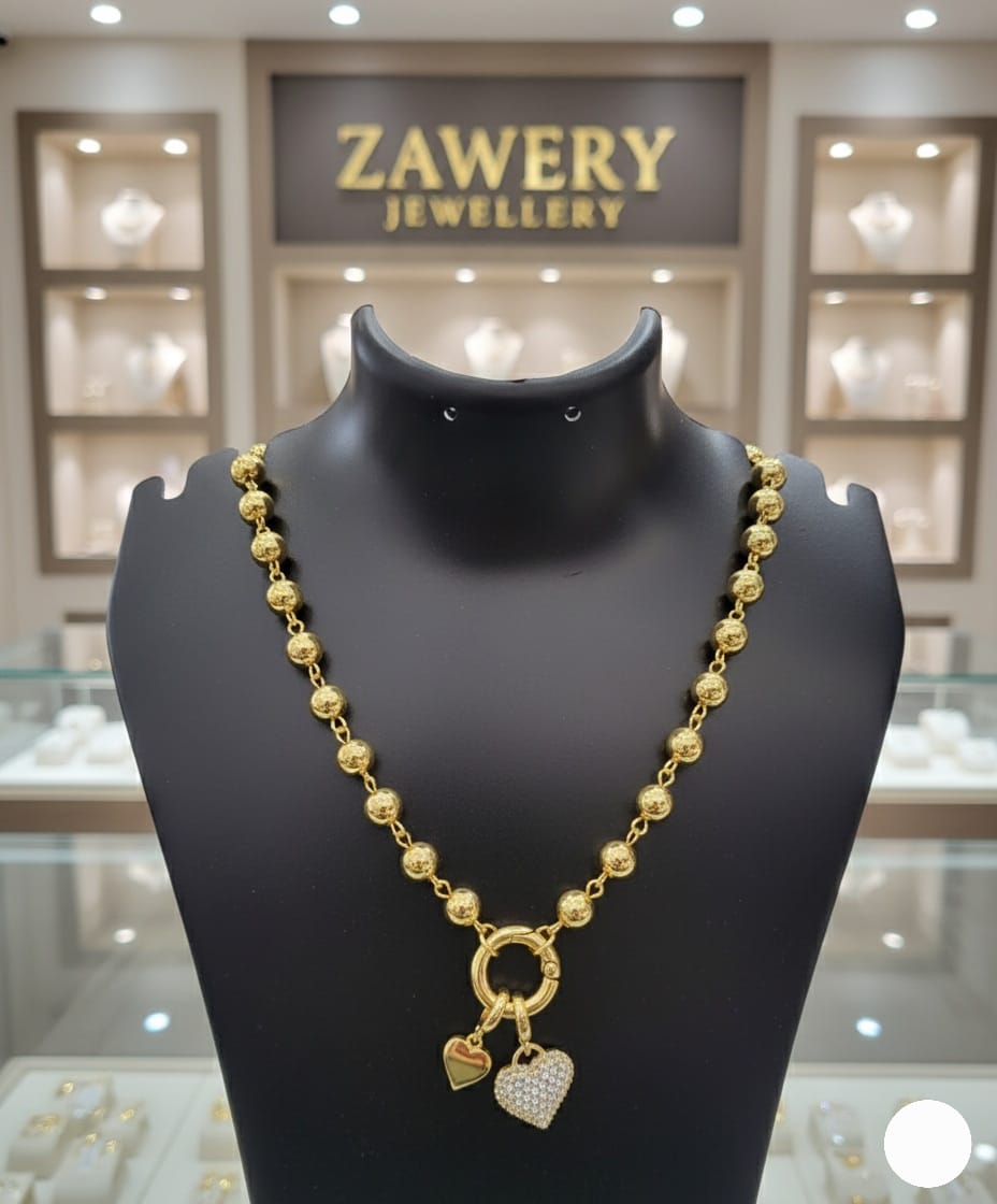 Eternal Hearts Gold-Plated Bead Necklace – Anti-Tarnish & Waterproof