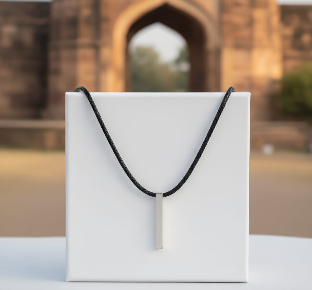 Minimal Silver Bar Unisex Pendant Necklace