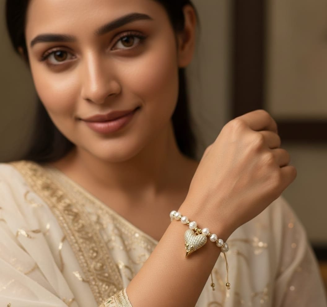 Elegant Pearl Heart Charm Adjustable Bracelet