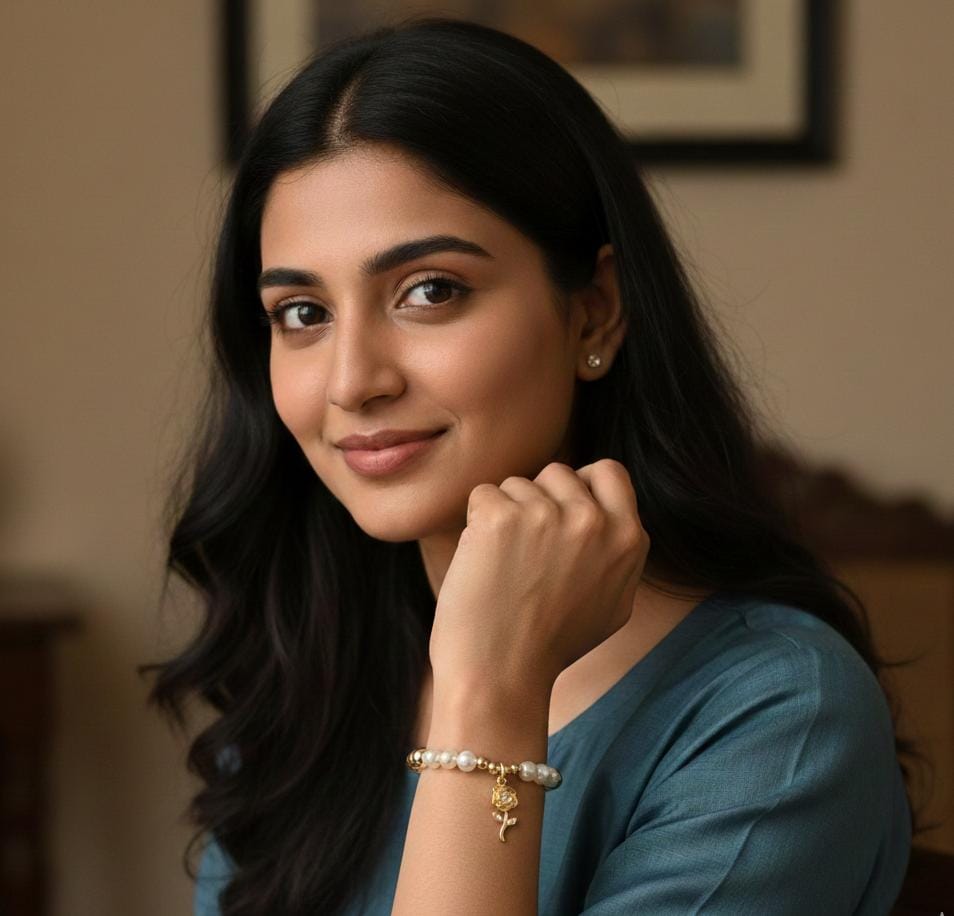 Golden Rose Pearl Charm Bracelet