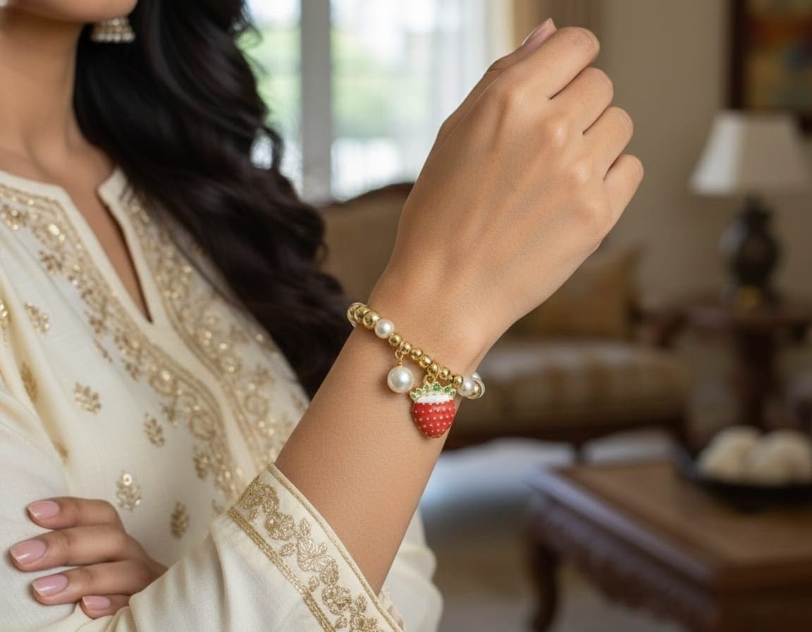 Strawberry Pearl Charm Bracelet