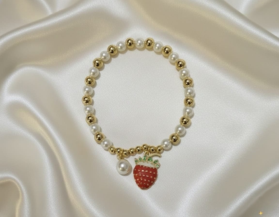 Strawberry Pearl Charm Bracelet