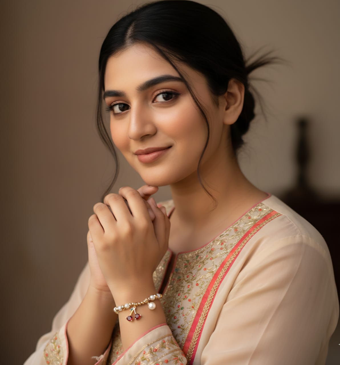 Cherry Pearl Charm Bracelet