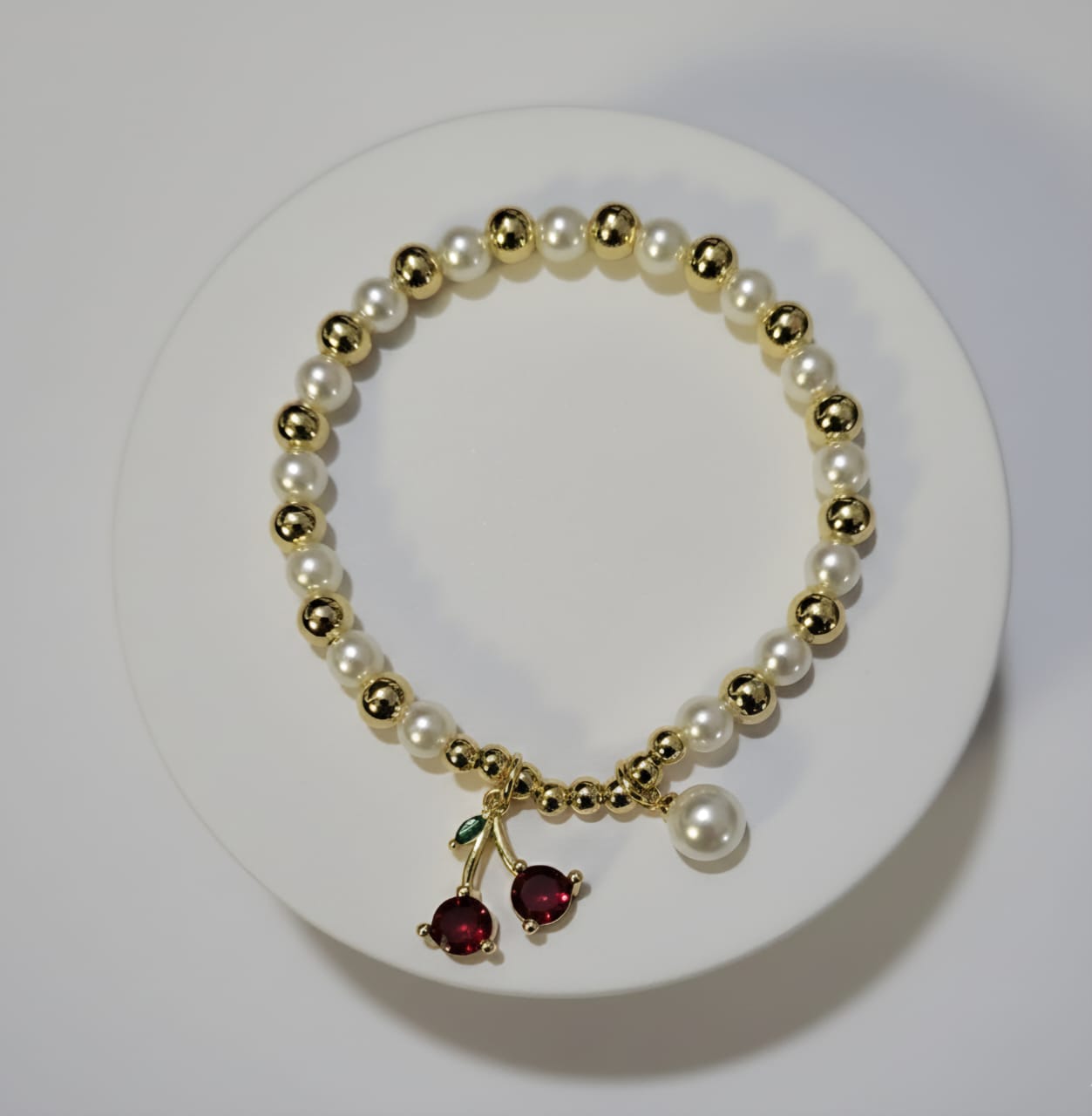Cherry Pearl Charm Bracelet
