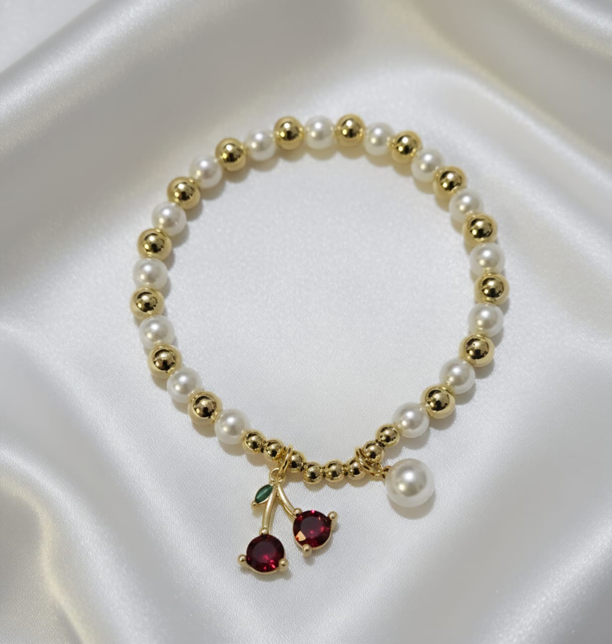 Cherry Pearl Charm Bracelet