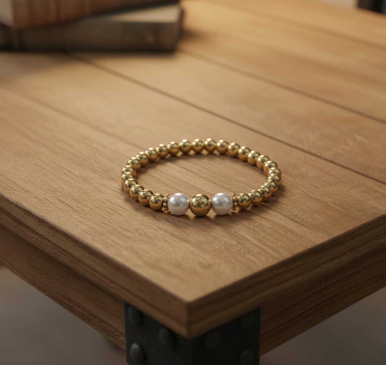 Radiant Gold-Plated Pearl Bead Bracelet