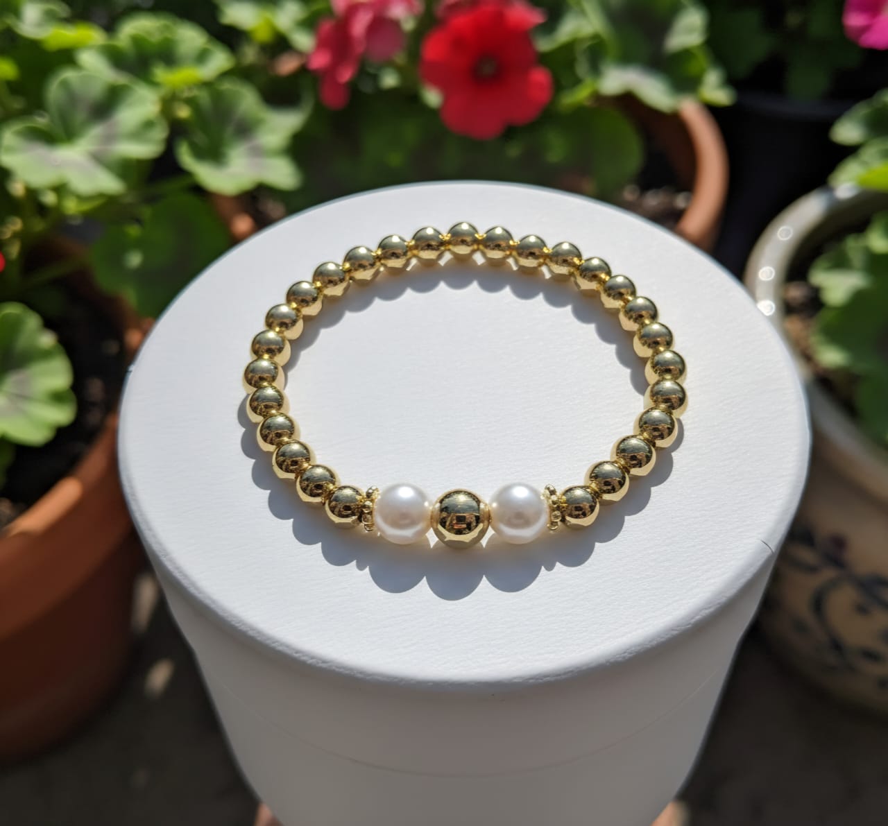 Radiant Gold-Plated Pearl Bead Bracelet