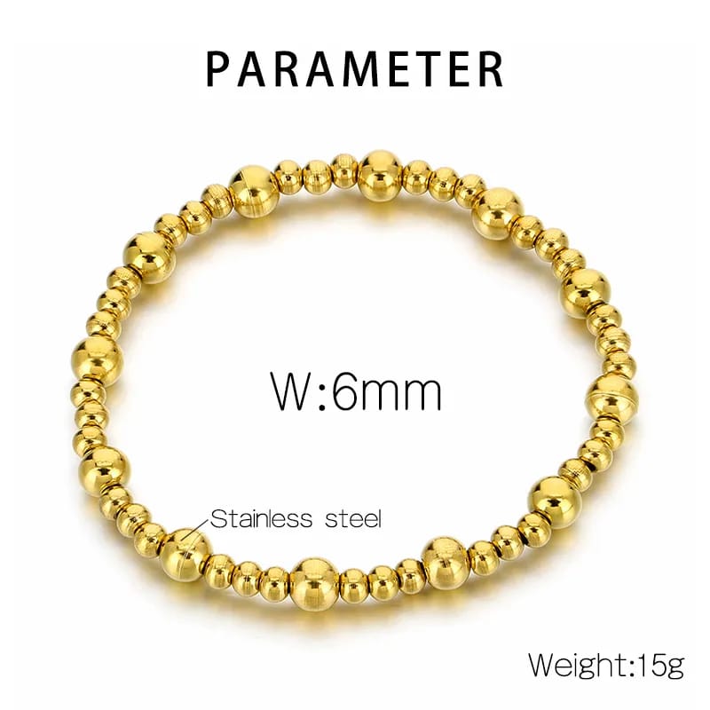 Anti-Tarnish 18K Gold Plated Stainless Steel Bead Bracelet