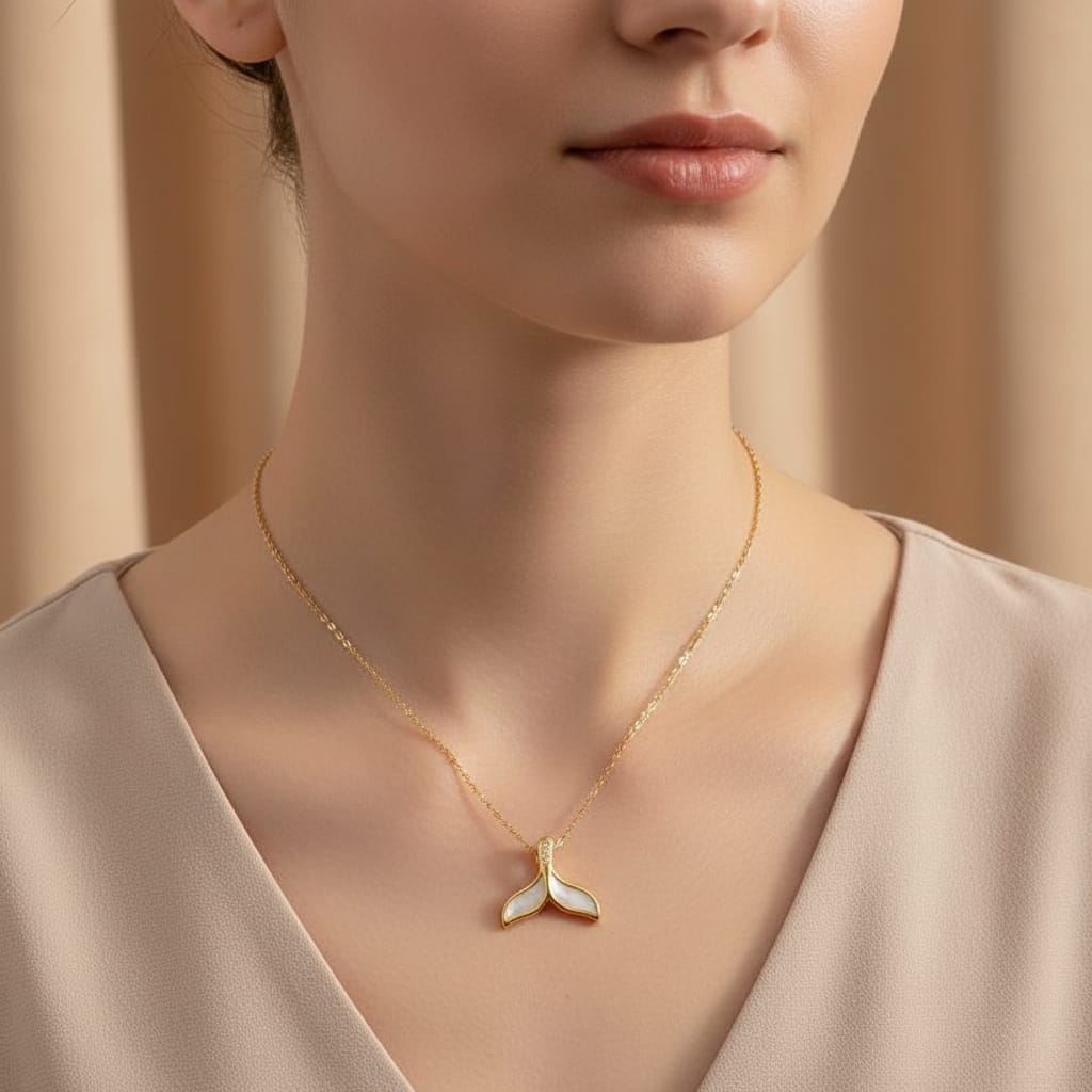 Anti Tarnish Waterproof Gold Plated Fish Tail Pendant Necklace for Women