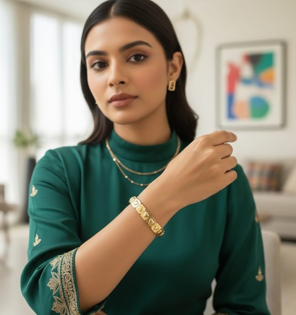 Gold Plated Heart Link Bracelet | Imitation Jewelry | Anti-Tarnish & Waterproof