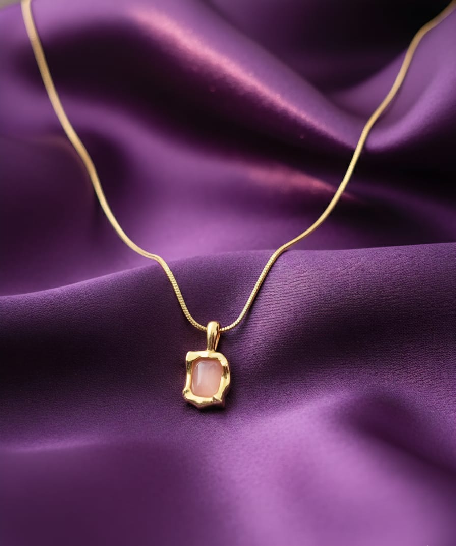 Pink Stone Gold Plated Pendant Necklace | Anti-Tarnish & Waterproof