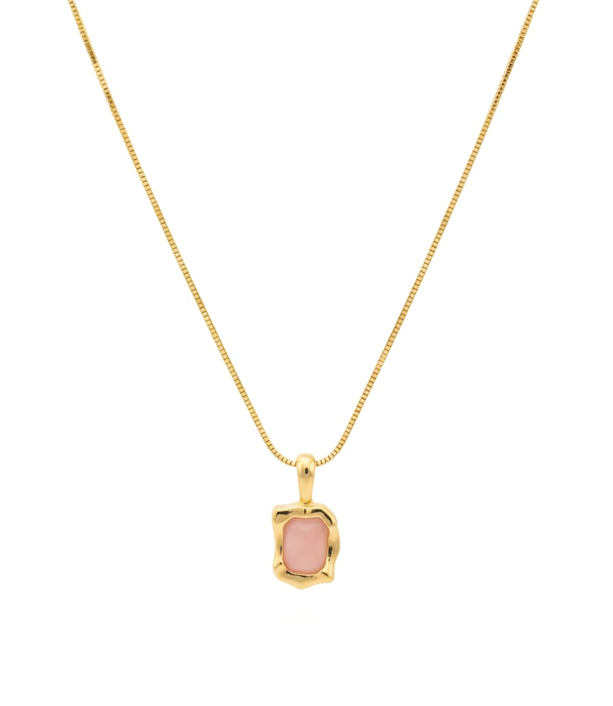 Pink Stone Gold Plated Pendant Necklace | Anti-Tarnish & Waterproof