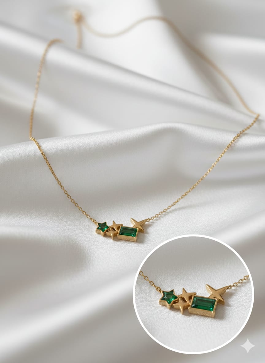 Green Star Cluster Pendant Necklace | Gold Plated, Anti-Tarnish & Waterproof
