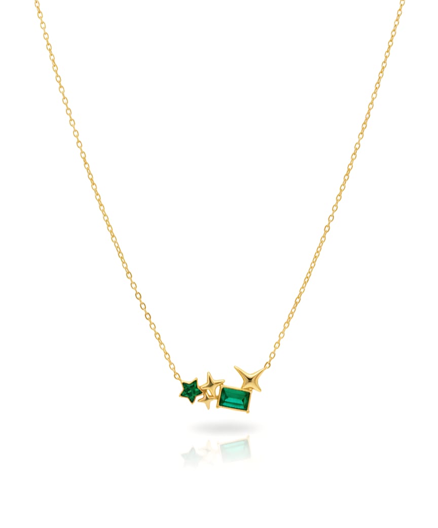 Green Star Cluster Pendant Necklace | Gold Plated, Anti-Tarnish & Waterproof