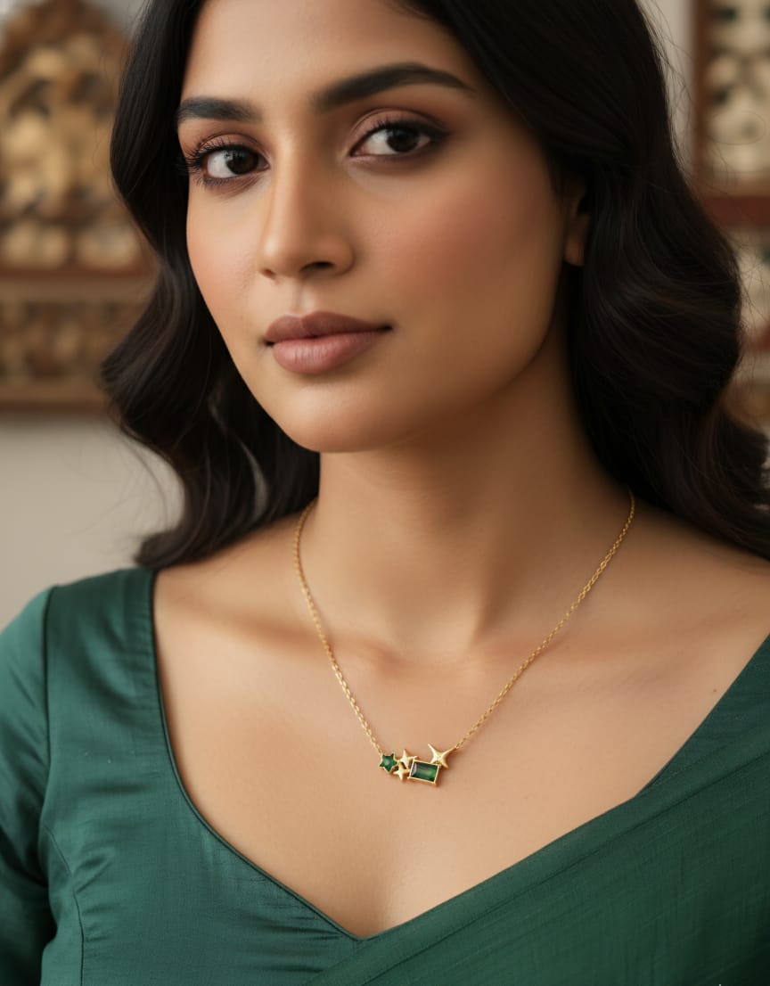 Green Star Cluster Pendant Necklace | Gold Plated, Anti-Tarnish & Waterproof