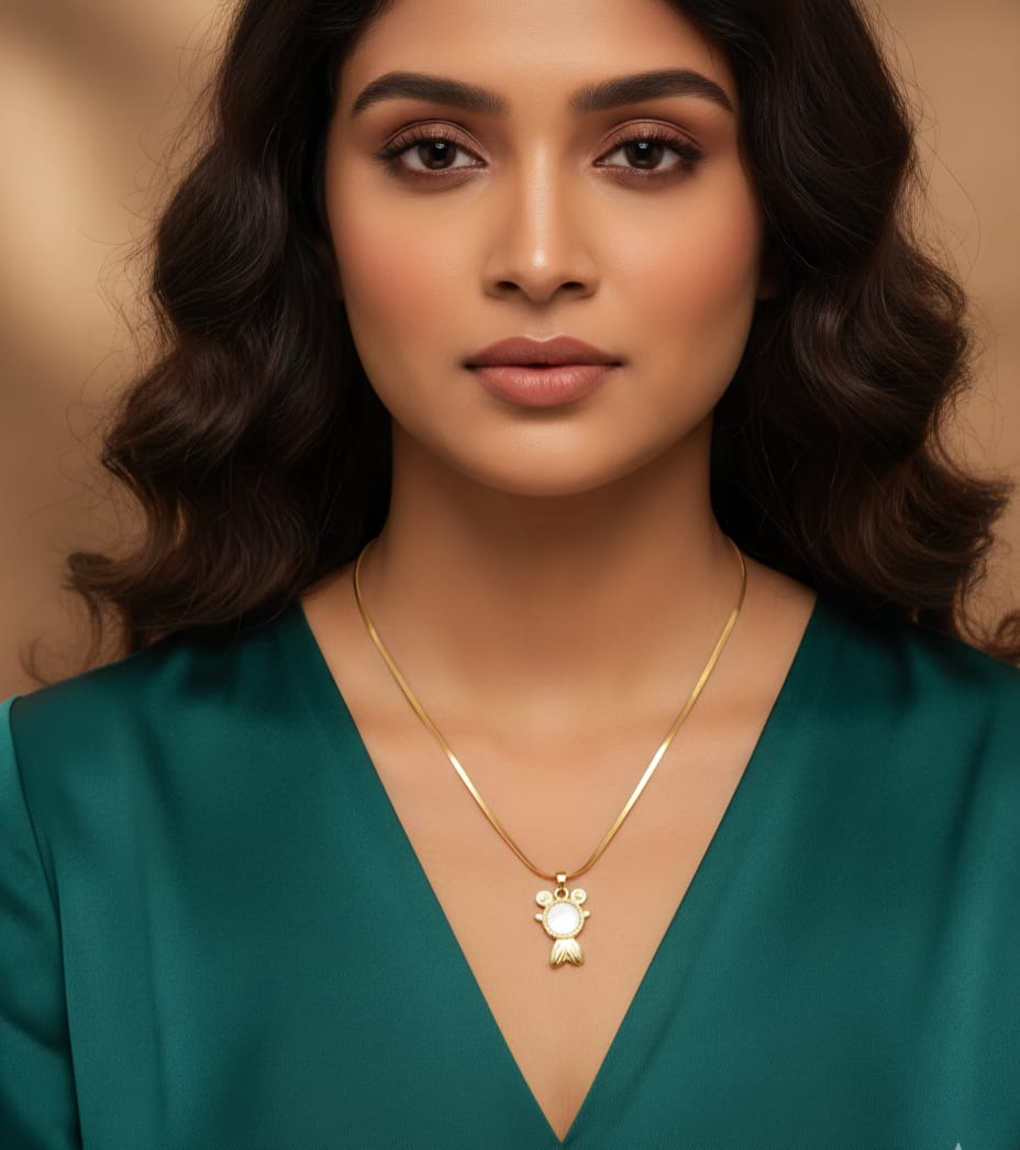 Round Motif Gold Plated Pendant Necklace | Anti-Tarnish & Waterproof