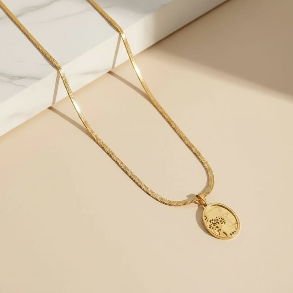 Tree of Life Gold-Tone Pendant Necklace for Women | Anti-Tarnish Waterproof Snake Chain