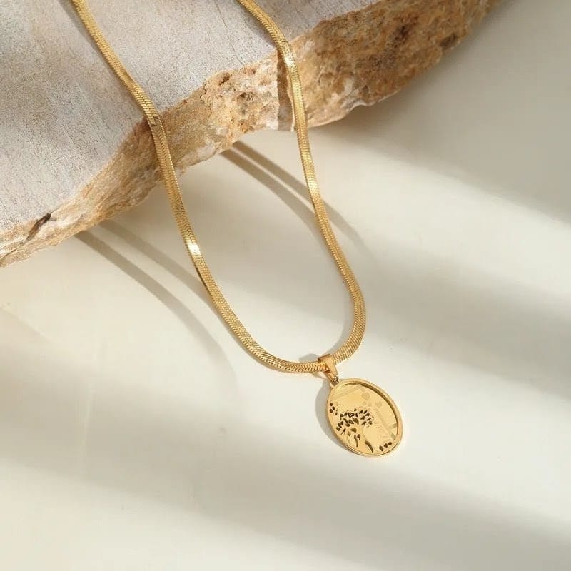 Tree of Life Gold-Tone Pendant Necklace for Women | Anti-Tarnish Waterproof Snake Chain