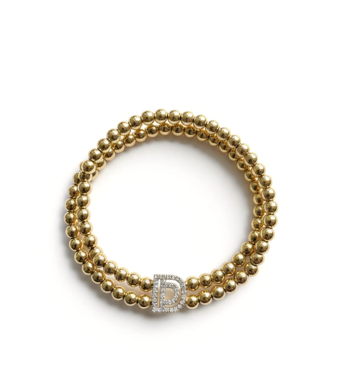 Golden Double Layer Beaded Initial “D” Bracelet for Women & Girls