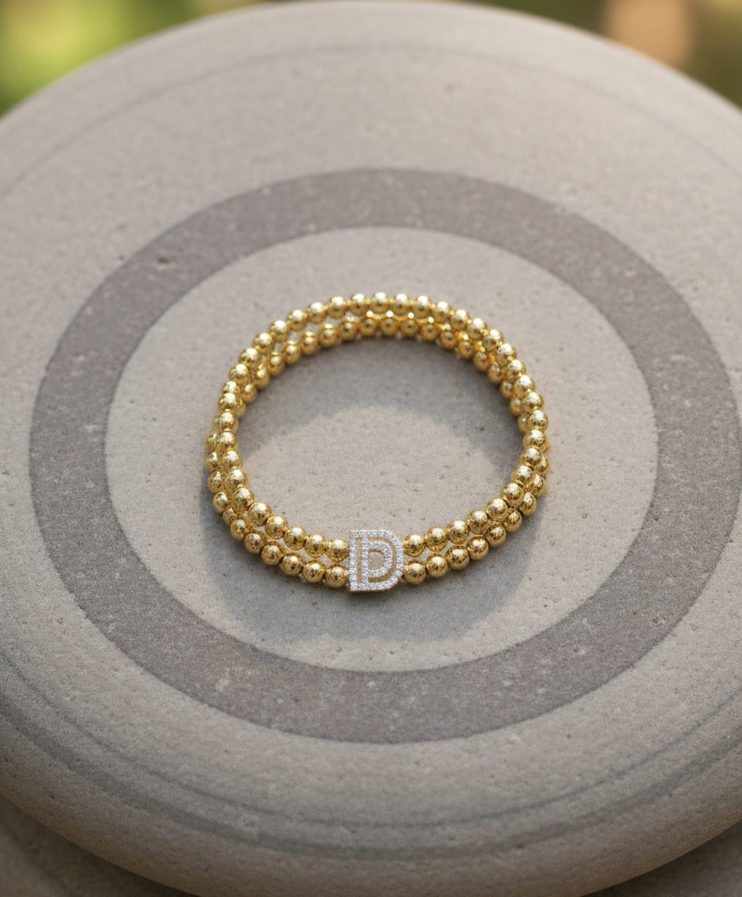 Golden Double Layer Beaded Initial “D” Bracelet for Women & Girls