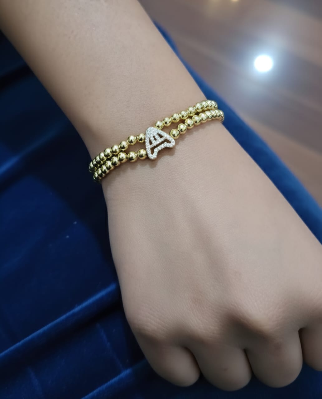 Golden Double Layer Beaded Initial “A” Bracelet for Women & Girls
