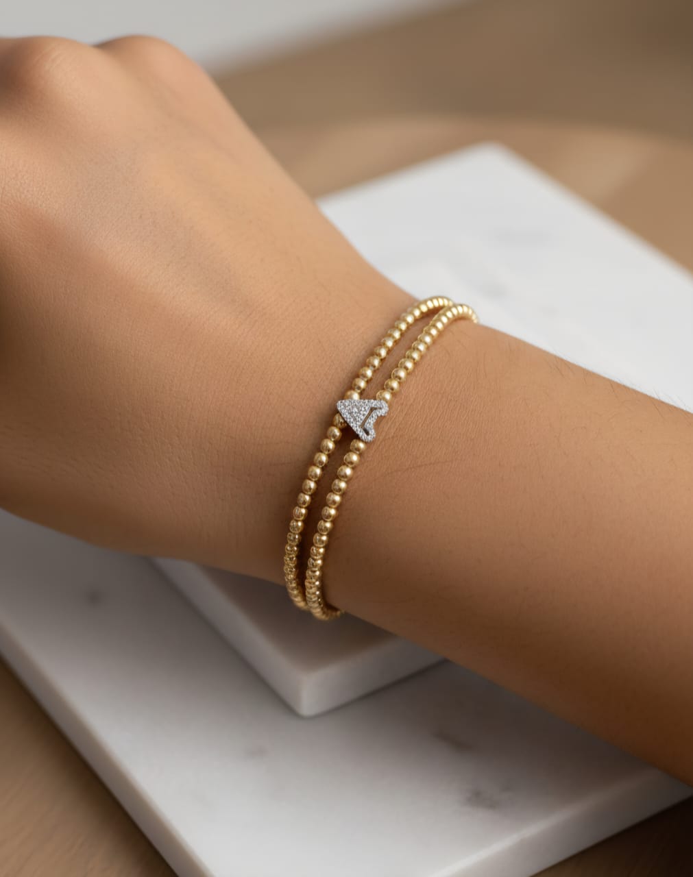 Golden Double Layer Beaded Initial “A” Bracelet for Women & Girls