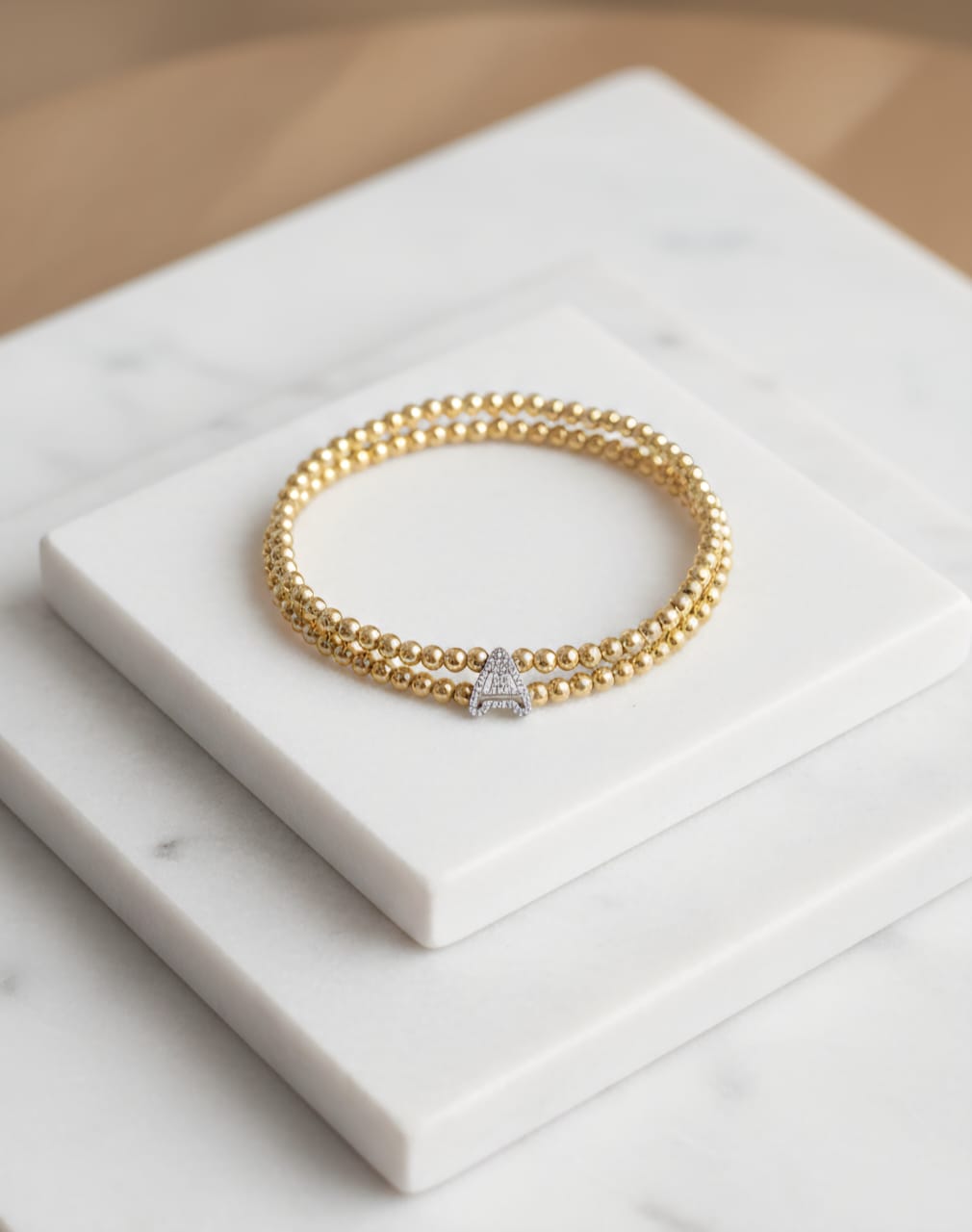 Golden Double Layer Beaded Initial “A” Bracelet for Women & Girls