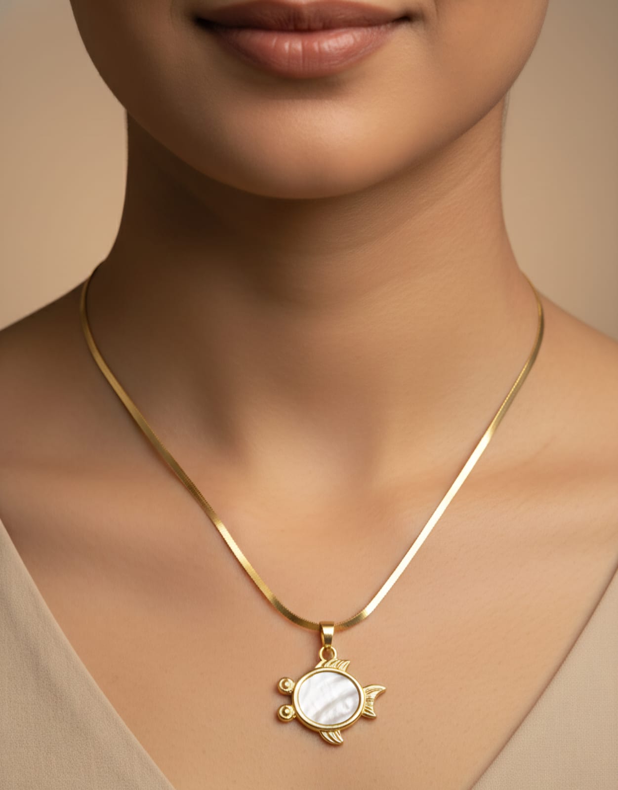Minimal Gold-Tone Fish Pendant Necklace for Women & Girls